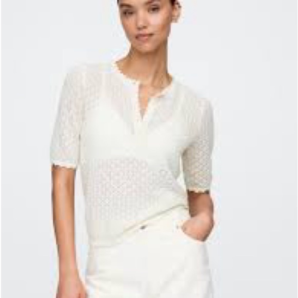 GAP White Fitted Buttoned Blouse with Mandarin Collar